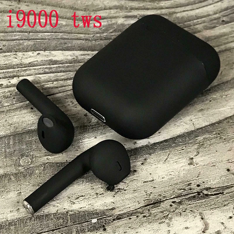 

New i9000 tws matte black smart Bluetooth earphones with QI wireless charging 6D heavy bass black earbuds PKi200 i500 i10000 tws