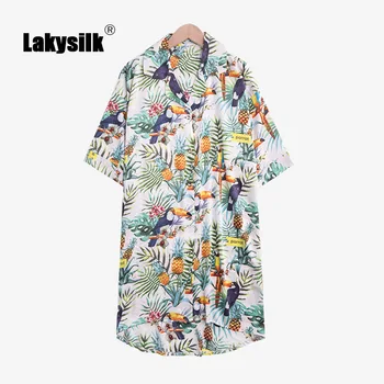 

Nightgowns Women Summer Faux Silk Half Sleeve Turn-down Collar Plant Print Pajamas Fashion Thin Ladies Sleepshirts Homewear