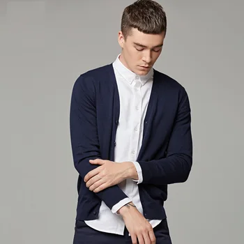 

2020 new Fashion high quality cotton cardigan V neck solid casual business knitted sweater thin spring tops