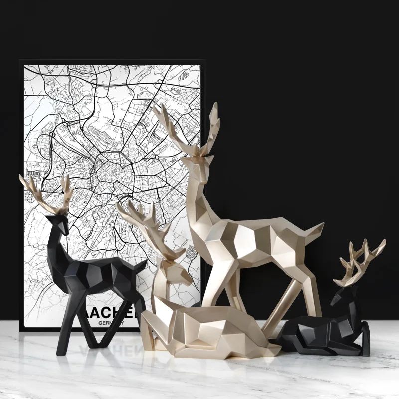 

Deer Home Decoration Statue Nordic Geometric Elk Figurines Resin Sculpture Modern Abstract Reindeer Tabletop Animal Ornaments