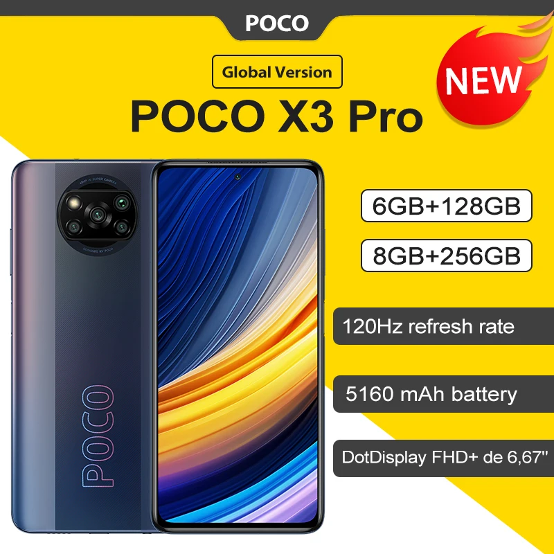 Глобальная версия POCO X3 Pro NFC 6 ГБ 128GB/ 8GB 256GB Смартфон Snapdragon 860 120 Гц DotDisplay 732G 48MP Камера