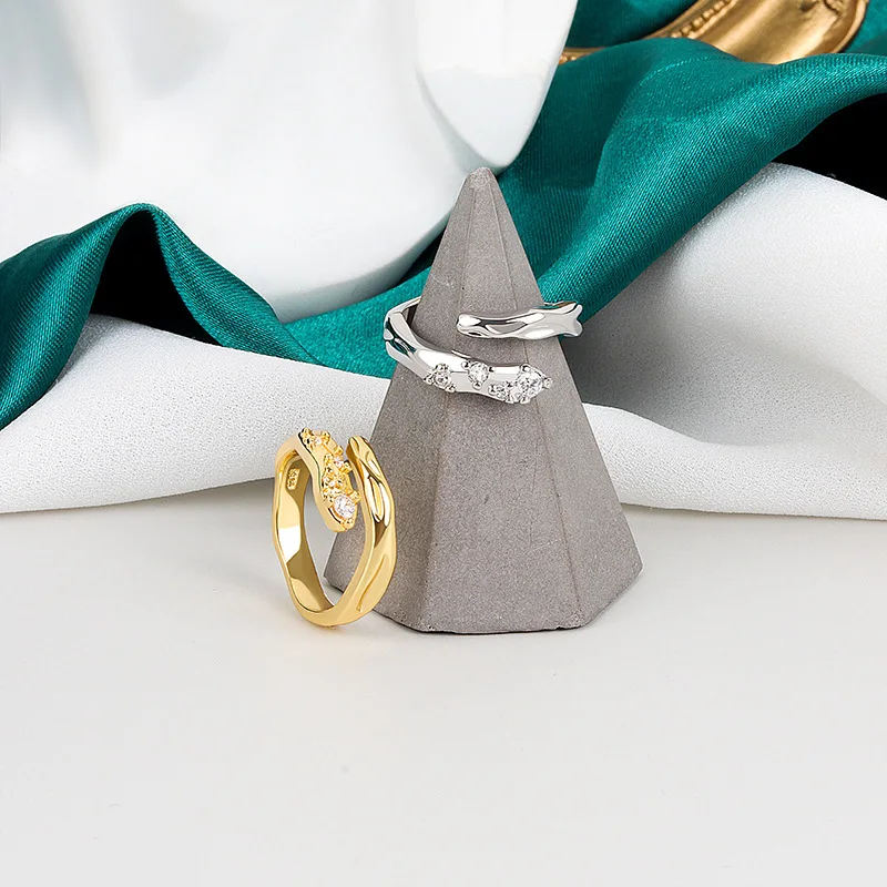 Women Silver Zircon Geometric Rings Twisted