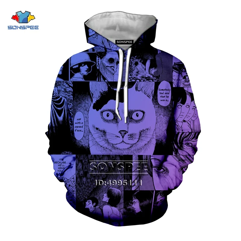  SONSPEE Japan Junji Ito Horror Manga Comics 3D Print Men Women Hooded Hoodies Sweatshirts Pullover 