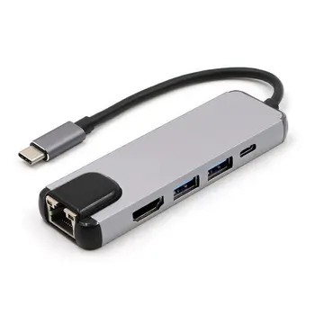 

5 in 1 USB Type C Hub Hdmi 4K USB C Hub to Gigabit Ethernet Rj45 Lan Adapter for Mac book Pro Thunderbolt 3 USB-C Charger