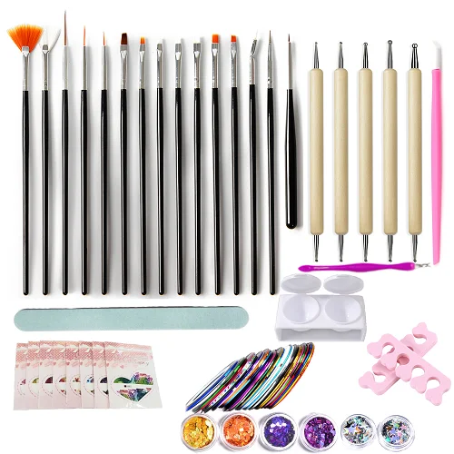 72pcs 72 шт./компл. набор инструментов для ногтей УФ Гель-лак для ногтей, набор кистей Инструмент для нанесения точек полоски ленты линия маникюрный 3D ногтей Стразы Decorat - Цвет: 72pcs