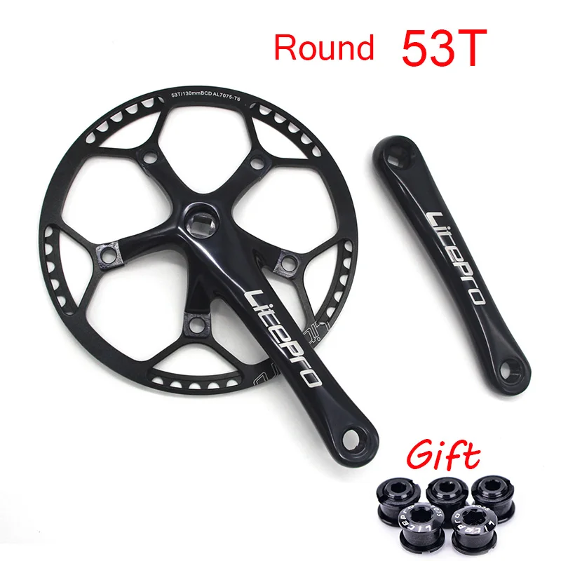 Black-53T Chainring 130 BCD коленчатый набор складной велосипед BMX односкоростной Litepro Chainwheel AL7075 170 мм Crank 130bcd 45T 47T 53T 56T 58T - Цвет: Black-53T