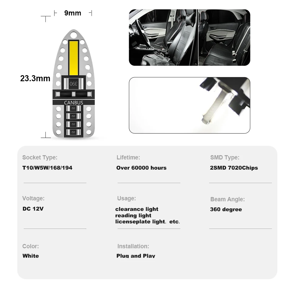 ANMINGPU сигнальная лампа W5W LED Canbus 2SMD 7020 Chips T10 светодиодная Фонарь для интерьера