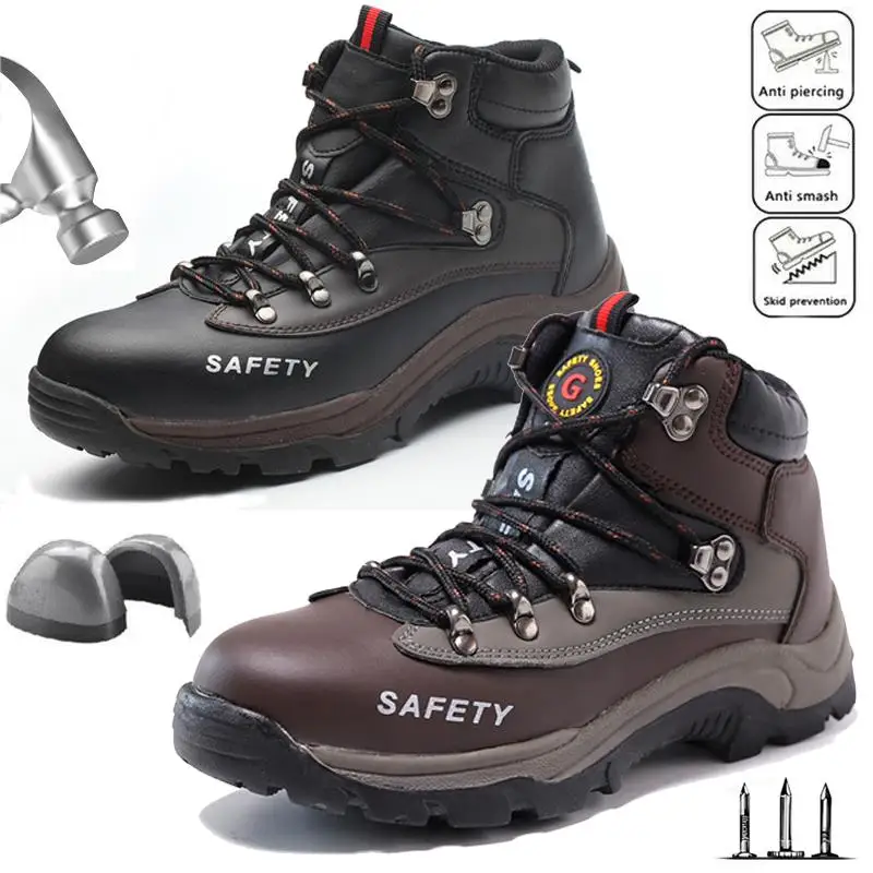 

Men's High-Top Labor Insurance Shoes Mesh Men Anti-smash Safety Shoes Steel Toe Cap Work Protective Trainers Boots Hiking Shoes