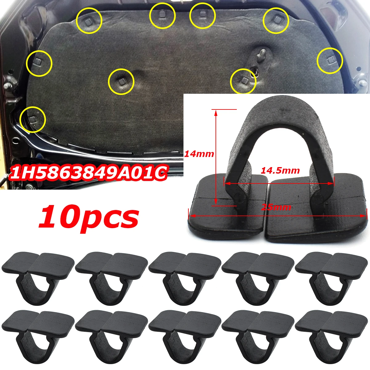 10x Plastic Hood Bonnet Insulation Clip Rivet Retainer For VW Polo ...