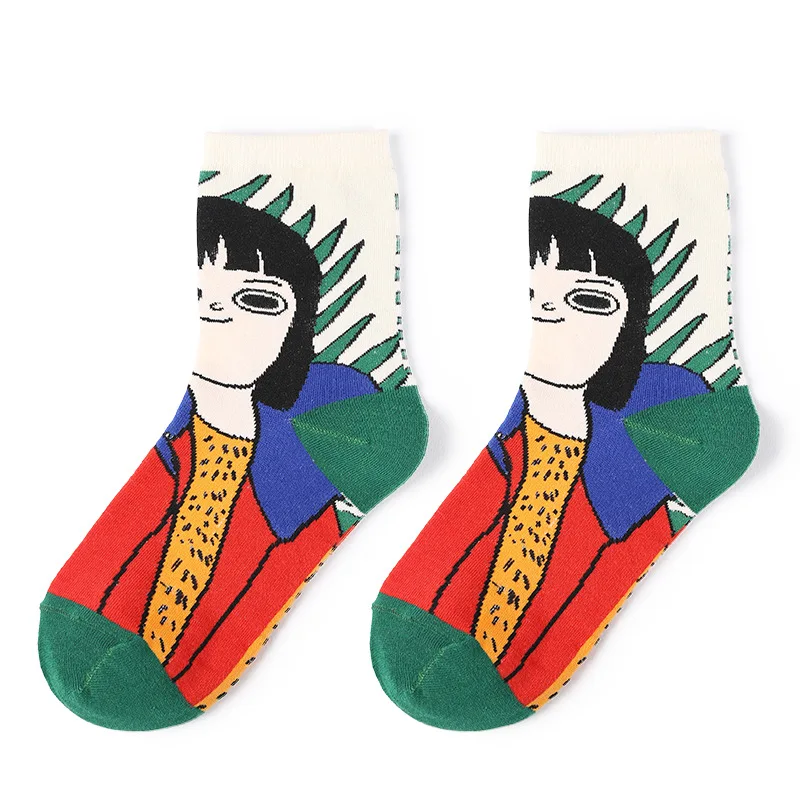 Новая мода уличная Женская искусство носки милые иллюстрации Японский Корейский стиль Harajuku забавные Женские носочки на осень 18 - Цвет: women face