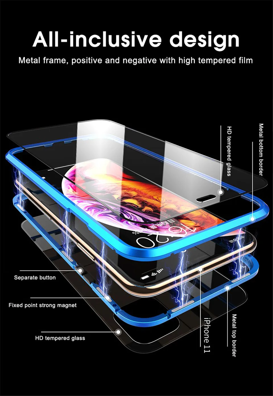 360 металлический магнитный адсорбционный чехлы чехол для телефона iPhone11 11 Pro MAX XR XS MAX X 7 8 6 6S Plus двойное закаленное стекло чехол чехлы на для айфон11 11 Pro Max xr xs max 7 8 6 6s плюс