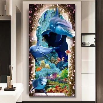 

5d Diamond Painting Full Round Diamond Embroidery Mosaic Rhinestone Underwater World Dolphin Pictures Art Home Christmas Decor