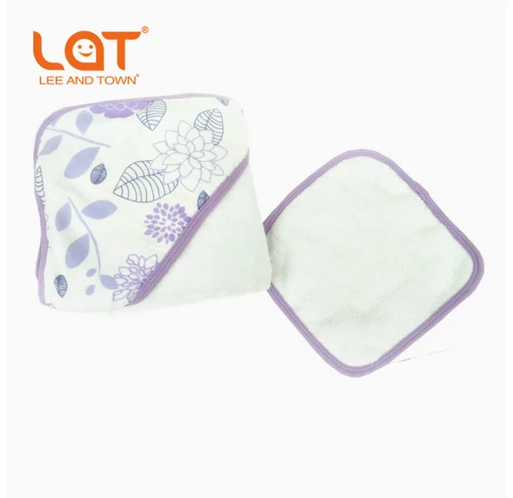 LAT Baby/хлопковое экологически чистое банное полотенце с капюшоном и принтом+ платок для лица, комплект, ультра мягкая детская накидка, Подарочный уход за кожей