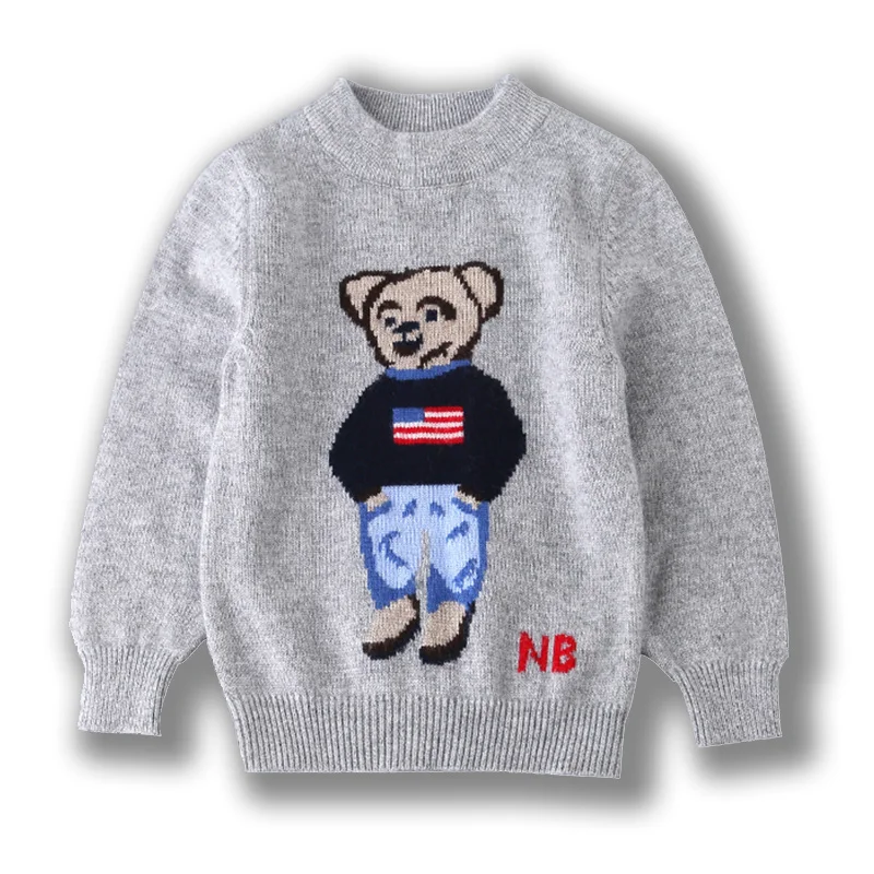 Зимний высококачественный кашемировый свитер для детей, теплый мягкий свитер шерстяной свитер с вышитым милым медведем для мальчиков и девочек ростом от 100 до 160 см
