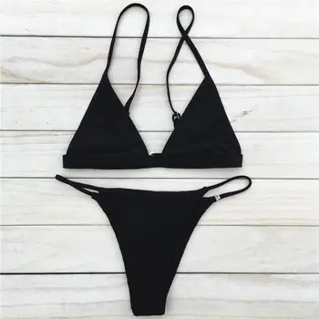 

Sexy Women Solid Color Bra Briefs Triangle Bikini Set Bandage Push-Up Swimsuit