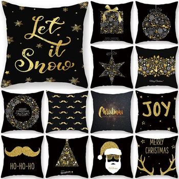 

1Pcs Golden Christmas Tree Deer Santa Claus Pattern 45*45cm Polyester Cushion Cover Decorative Sofa Home Decor Pillowcover 40992