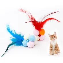 Интерактивная Дразнилка для котенка, домашний тренажер, игрушка для кошек, прорезыватель, товары для домашних животных, эластичные плюшевые шарики с пером, колокольчик, игрушка для кошек