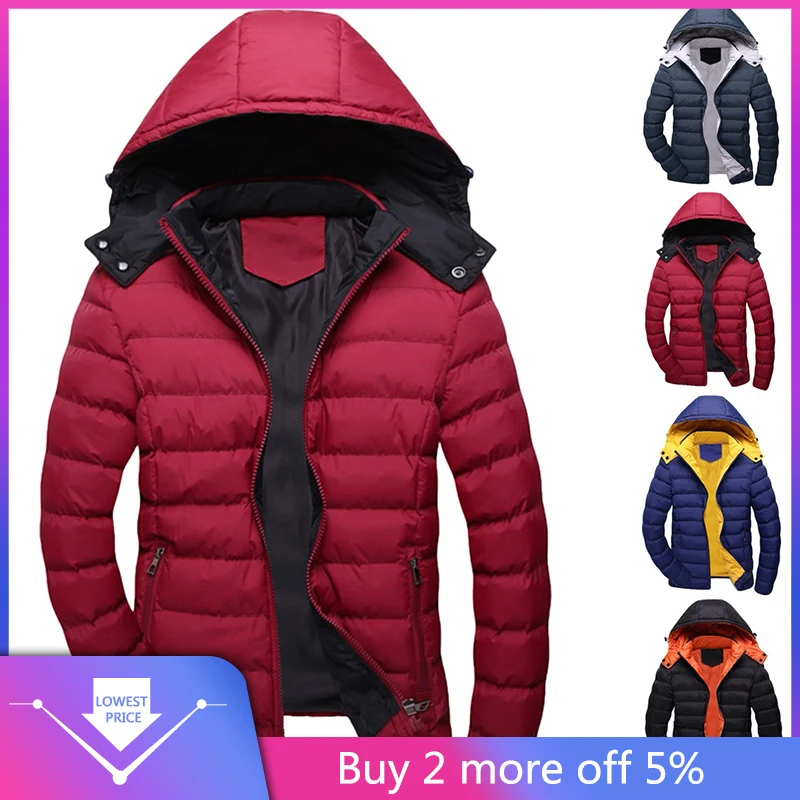 Низкая цена, распродажа, Мужская Повседневная зимняя однотонная теплая куртка на молнии с капюшоном и длинным рукавом, верхняя одежда, верхняя одежда, Прямая поставка, горячая распродажа