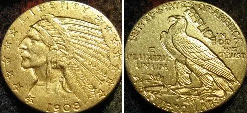 Золотые индийские полуорлы 1908-S за 5 долларов копия монет | Дом и сад