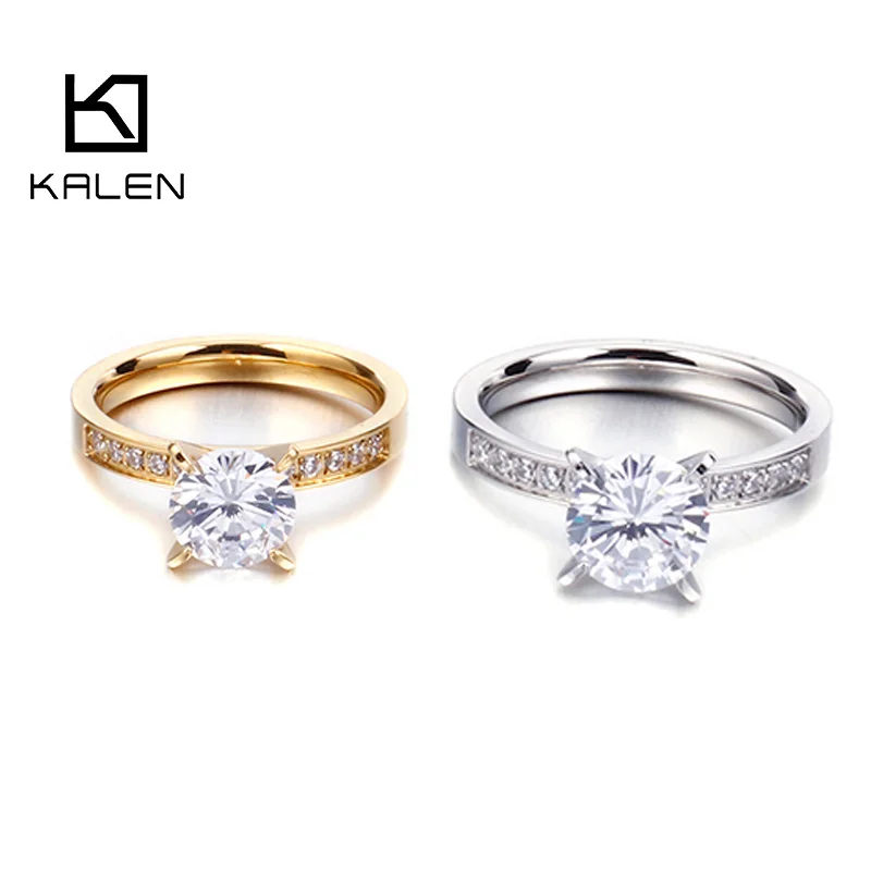 Rings for Wedding-Bands Finger Stainless-Steel Women Jewelry Zircon Gifts Classic Gold-Color