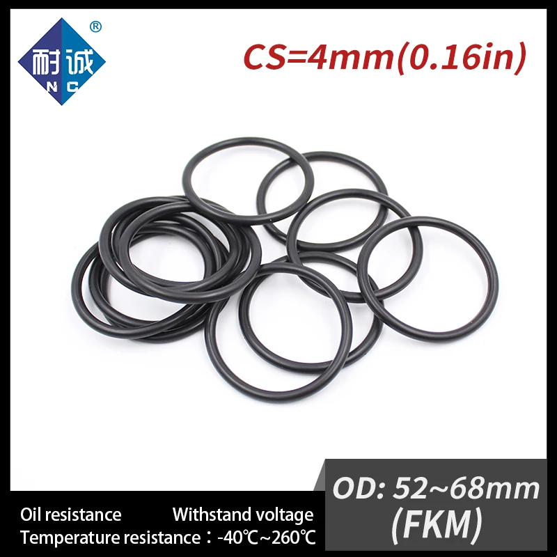 

1PC/lot Rubber Ring Black FKM O ring Seals Thickness 4mm OD52/55/58/60/62/65/66/68mm Rubber O-Rings Fuel Washer