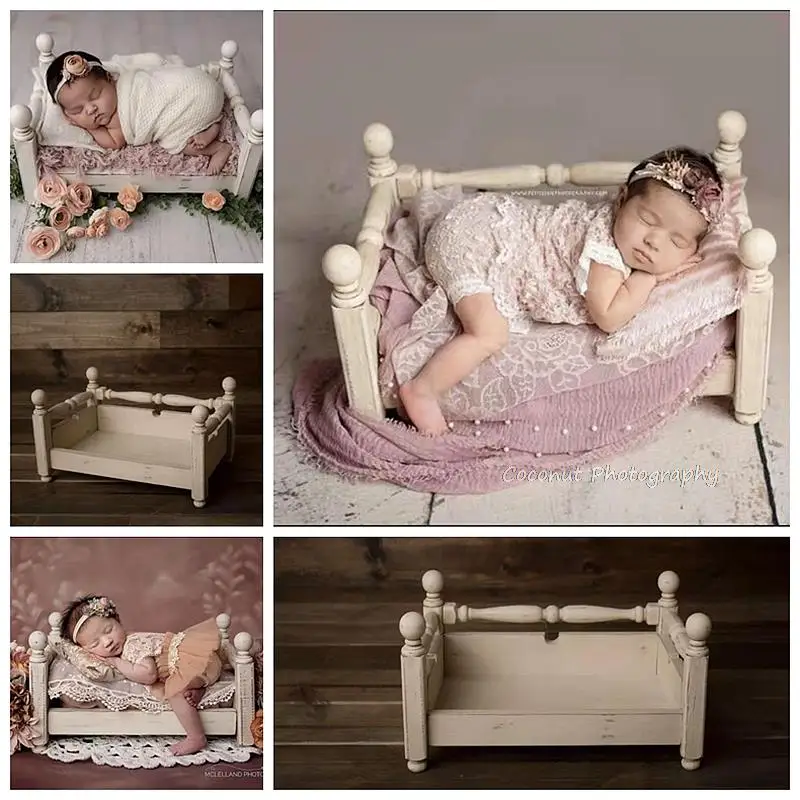 Coconut Newborn Photography Props small bed european-American wind one-month baby 100 days of filming props do old wind european and american style baby photography props to do old wind wood new bed newborn photography props