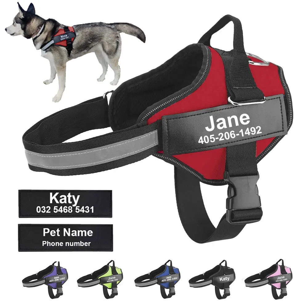 Arnés de perro sin tirones, arnés de mascota ajustable transpirable reflectante para chaleco de perro, Parche de identificación personalizado para exteriores, suministros para perros que caminan