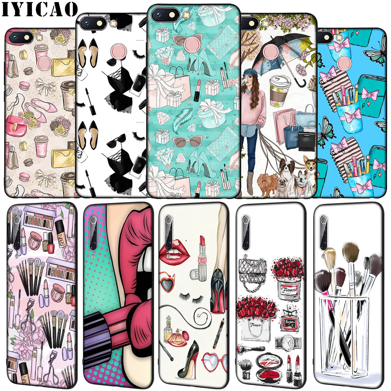 

IYICAO Makeup rouge Perfume Soft Silicone Phone Case for Xiaomi Redmi K20 S2 GO 6A 5 Plus 4A 4X Note 8 7 6 Pro Black TPU Cover