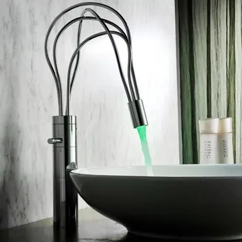 

Basin Faucet Bathroom single lever hot and cold Brass Bird nest design Mixer Tap LED chrome Basin Water Sink Mixer crane