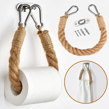 

1pcs toilet hemp rope roll paper holder creative wall hanging handmade retro tissue holder