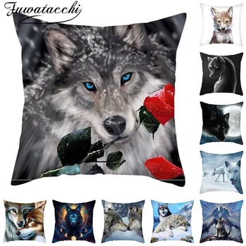

Fuwatacchi Wild Wolf Photo Pillow Cases Fierce Animal Cushion Cover Printed Throw Pillow Cover for Home Sofa Decorative Pillows