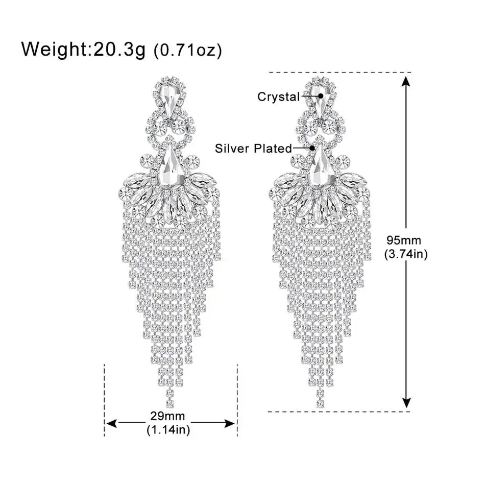 Minlover Роскошные преувеличенные блестящие стразы кисточкой Висячие серьги для женщин Серебряный цвет кристалл свадебные серьги, ювелирные изделия EH1642