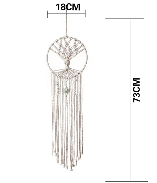 Tree of Life Dream Catcher Wall Hanging Boho Wall Decor with Tassels Home Decor for Nursery Bedroom Chic Ornament Craft Gift B-18x73cm