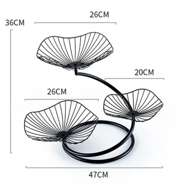 Creative Iron Three Layer Fruit Basket Storage Basket Living Room Fruit Basket home Decorative Dessert Holder Organizer Black Spiral Lotus