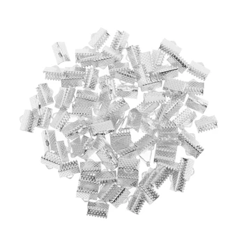 

100 Pieces Ribbon Bracelet Bookmark Crimp Clamp Cord End Findings Fasteners Clasps