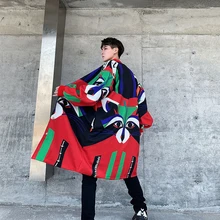 Мужская Уличная одежда в стиле хип-хоп, Свободный Повседневный длинный кардиган, куртка, ветровка, мужской модный Тренч с забавным принтом, верхняя одежда, пальто