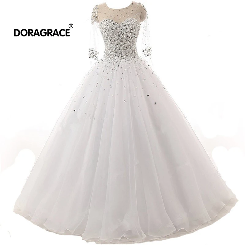 Doragrace vestidos de novia Роскошные хрустальные стразы бальное платье принцессы Свадебное платье с коротким рукавом Свадебные платья