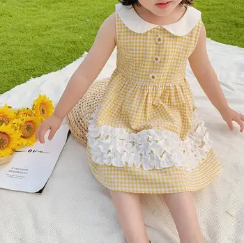 

2020 Korea Style Girls Plaid Dress Fashion Summer Cotton Girls Dresses 1-6 Years QA729