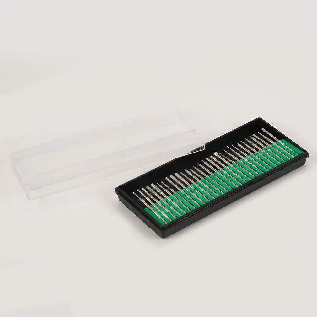 30PCS Diamond Burrs Grits Rotary Tool Drill Bit Manicure Pedicure Grinding Accessories Kit Wood Work Milling Nail Art Polish