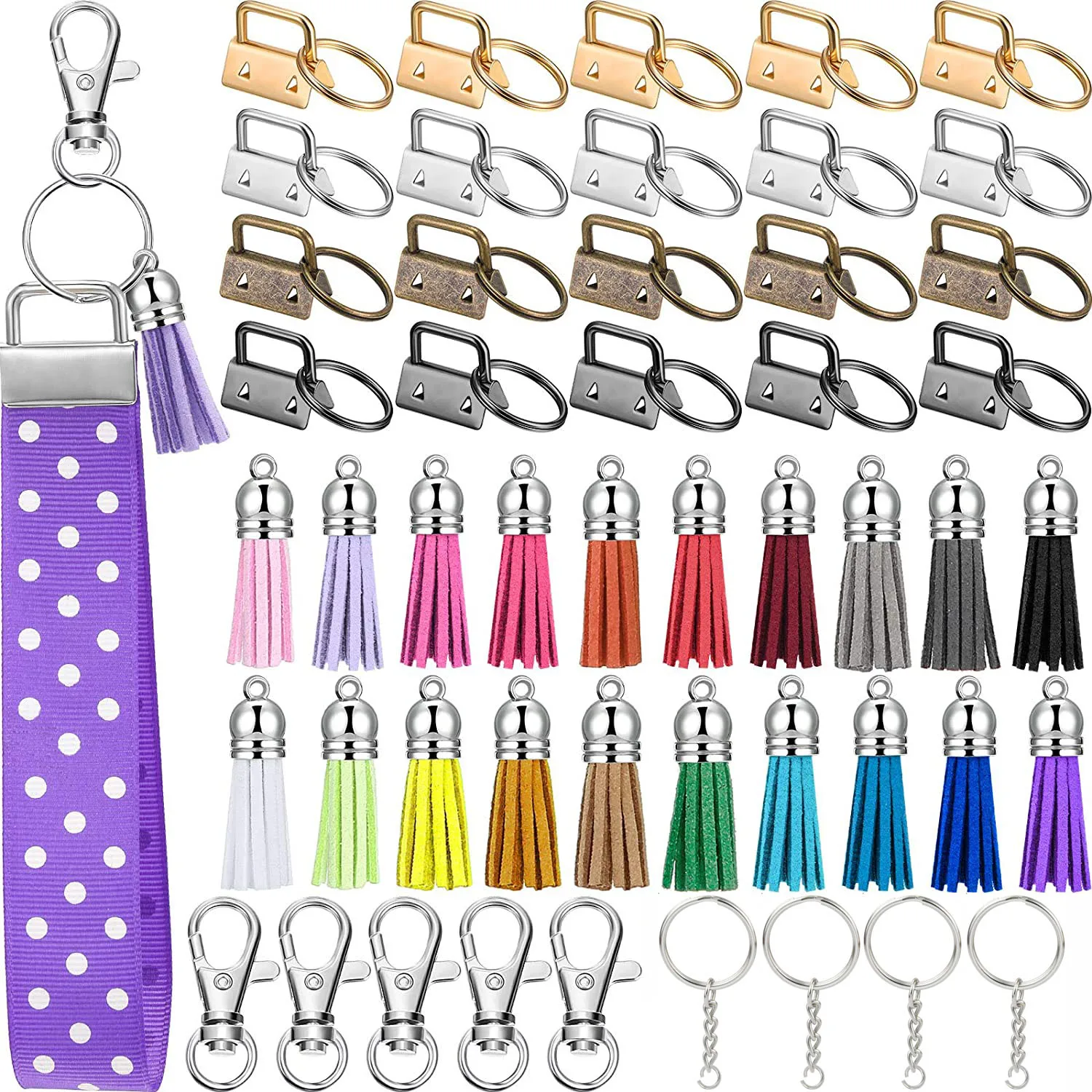 Key Fob Hardware Set,Key Hardware Wristlet with Keyring,Leather