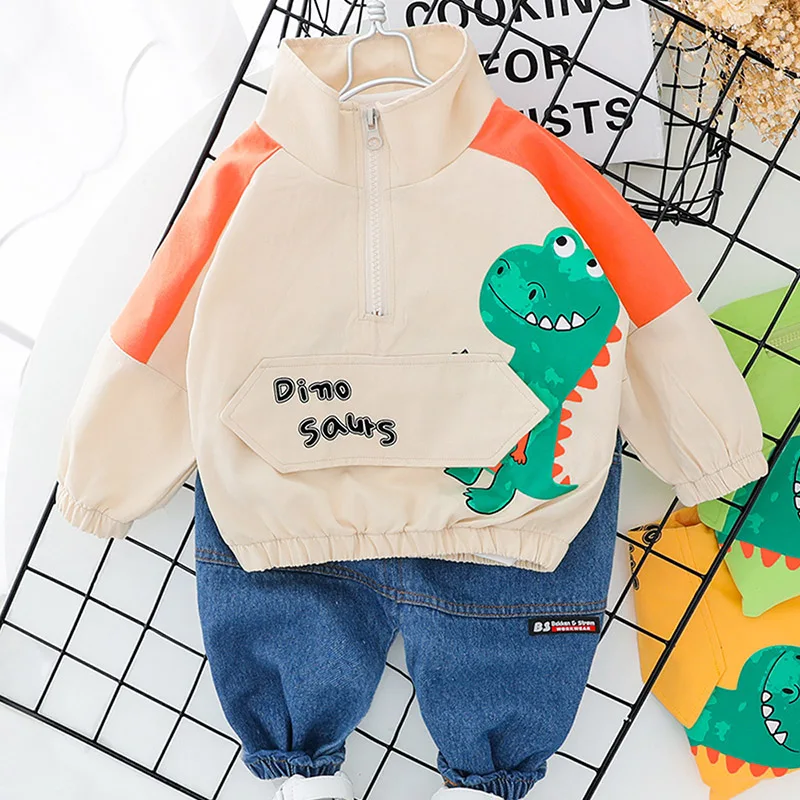 Menoea Boys Clothes Suits 2020 Autumn Toddler Infant Clothing Sets Girls Cartoon Dinosaur T-Shirt Jeans Children | Детская одежда и