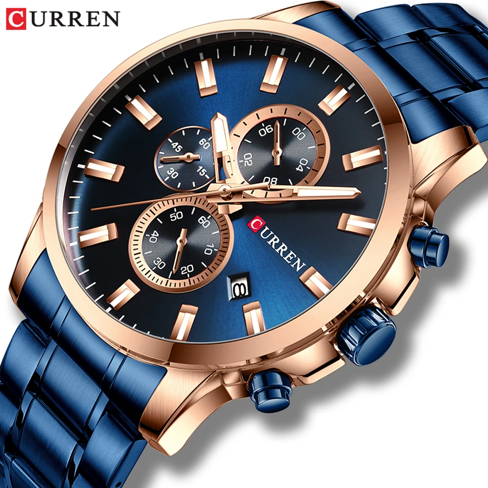 

CURREN Top Luxury Brand Sport Quartz Watch Men Watch With Luminous Hands Chronograph Auto Date Fashion Stainless Steel Watch