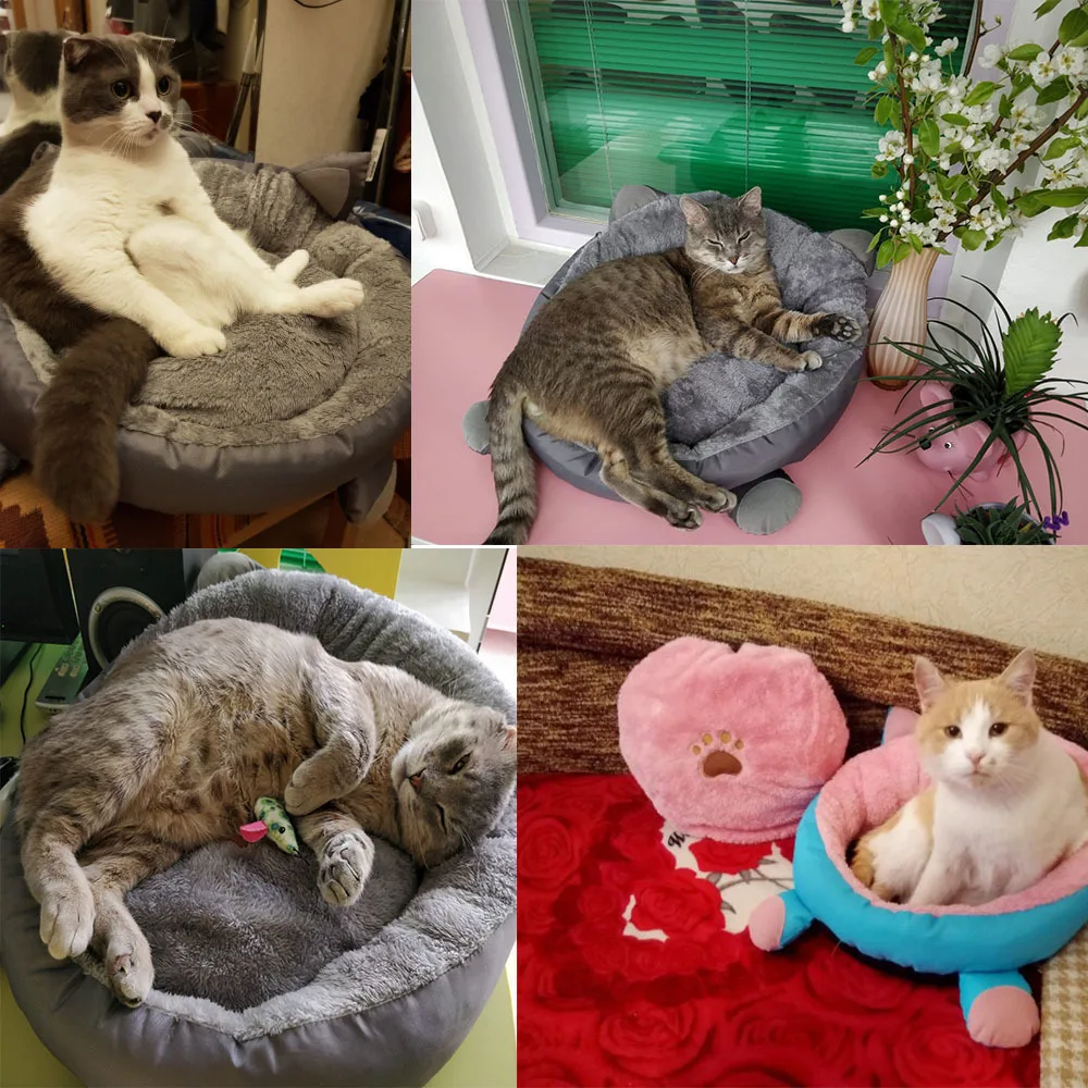 Хлопковый домик для кошки, Теплый Зимний милый коврик для кошки, круглые кровати, подушки для питомника, маленькая кровать для кошки