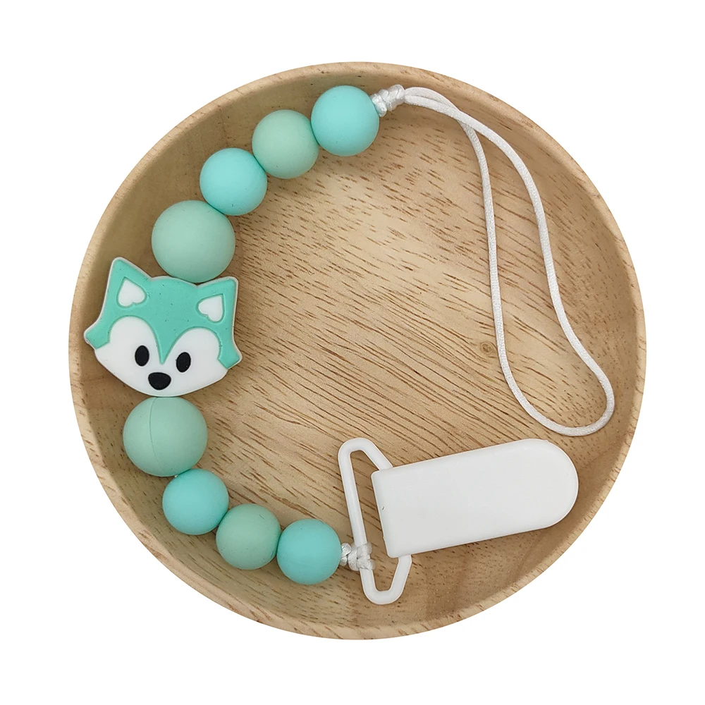 1pc Baby Pacifier Clip Dummy Clip Silicone Cartoon Fox Beads Chain Non-toxic Infant Soother Nipple Strap Baby Teether