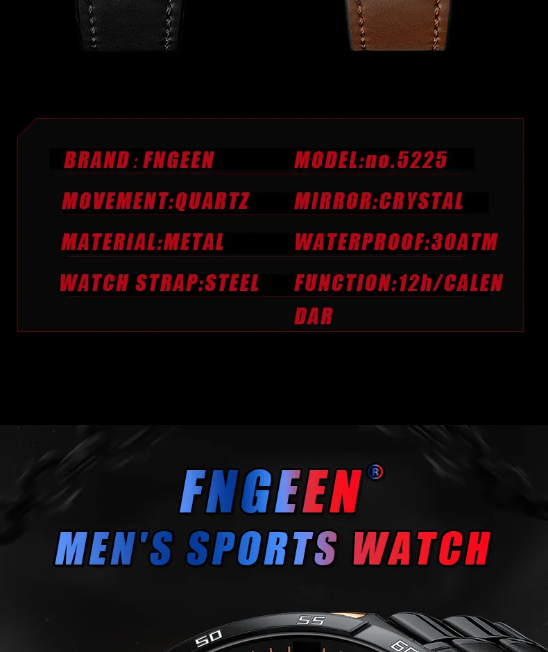 FNGEEN New Fashion Mens Watches Blue Stainless Steel Top Brand Luxury Sports Waterproof Quartz Watch Men Relogio Masculino