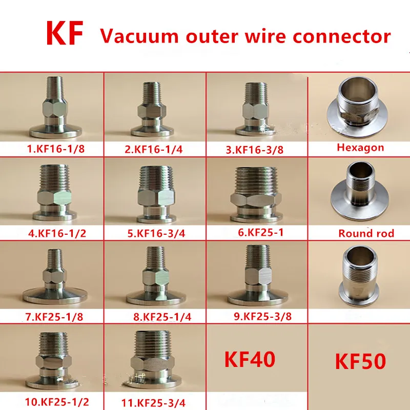 Vácuo Conector de Rosca Externa 304 de Montagem Rápida Fio Exterior para Conexão de Montagem de Equipamentos de Vácuo Aço Inoxidável Peças Kf25