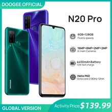 Doogee n20 pro quad câmera telefones celulares helio p60 octa núcleo 6gb ram 128gb rom versão global 6.3