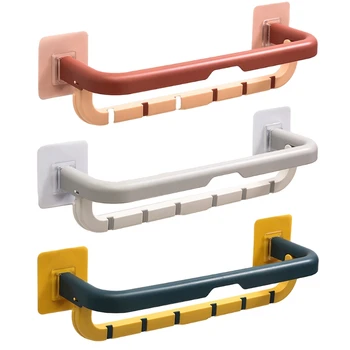 

Bathroom Wall-mounted Punch-free Towel Holder Folding Bath Towel Storage Shelf Dropship