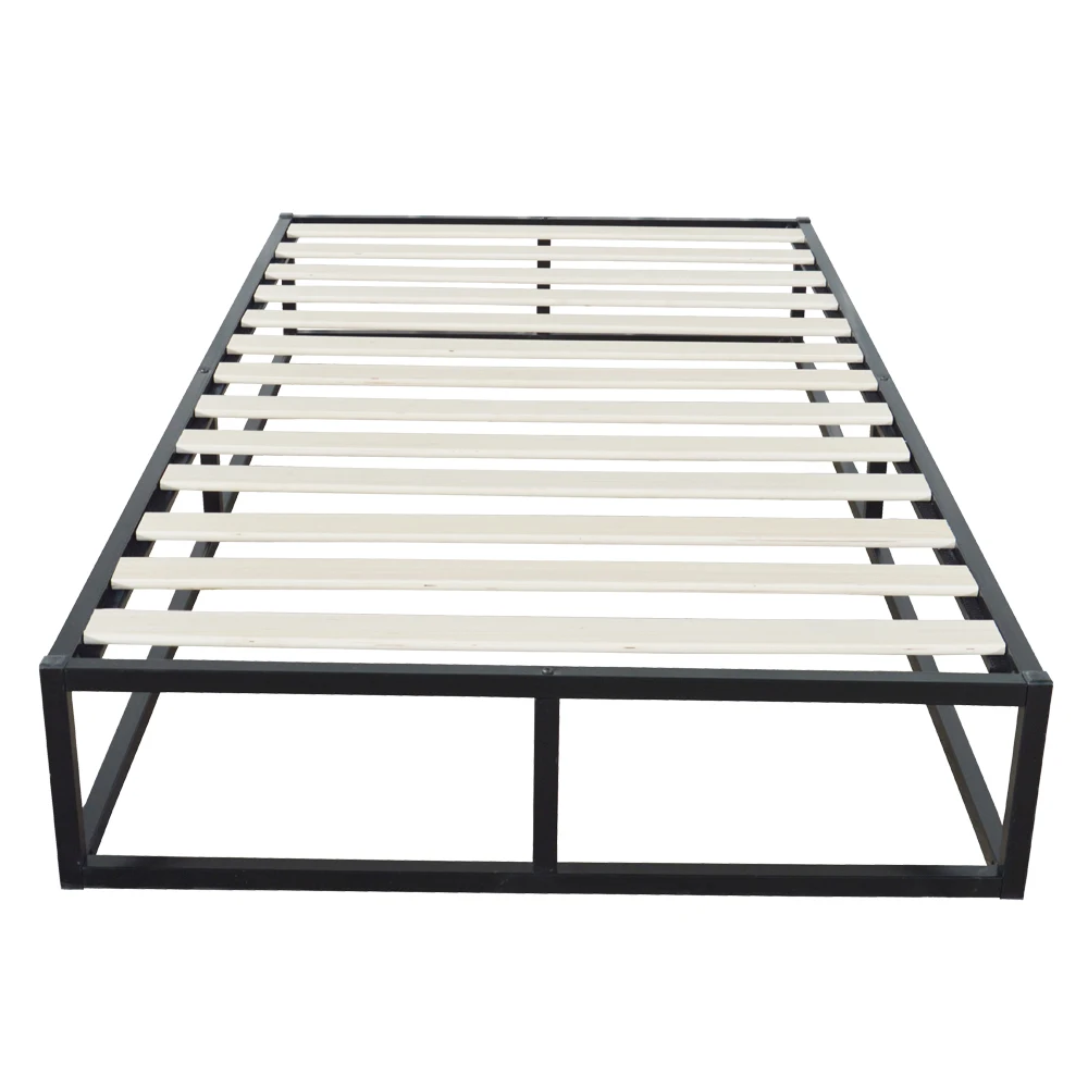  Black Simple Basic Iron Bed Twin Size Horizontal Bar Head of Bed Metal Platform Bed Frame Full Size - 4000324788869