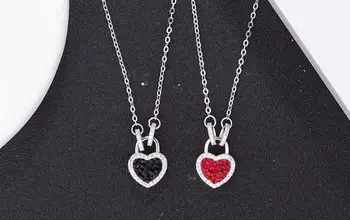 

YBB18 Double-sided heart-locked black-red Necklace S925 pure silver heart-shaped pendant with zircon micro-inlaid clavicle chain